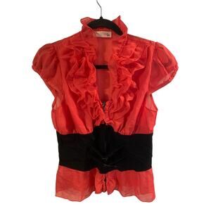 Y2K Sheer 90s Fairy Grunge Ruffle Edgy Buckles Womens SZ L